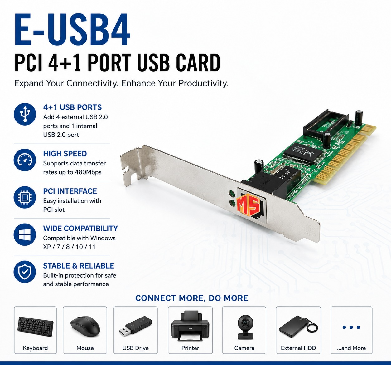 E-USB4 PCI 4+1 Port USB Card