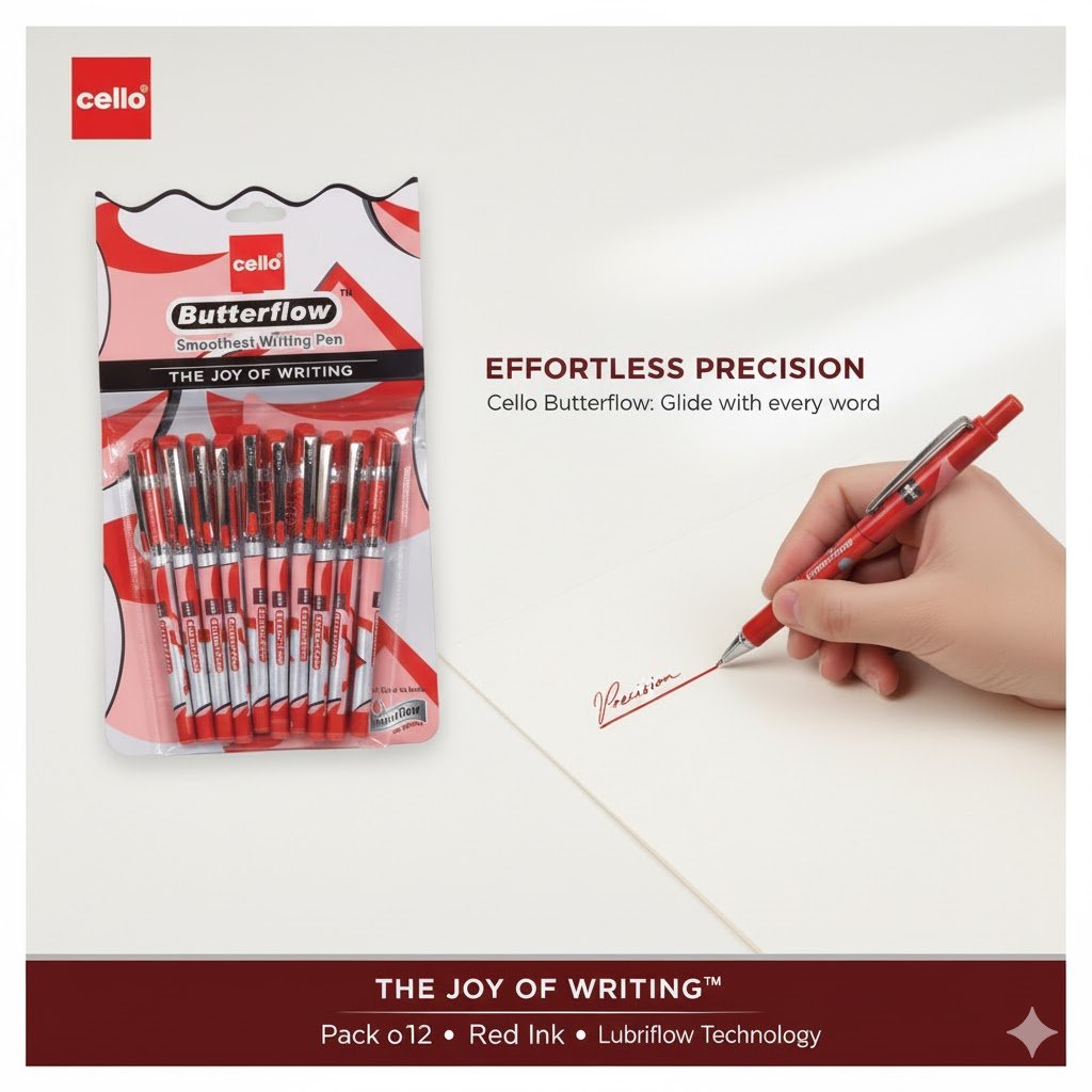 Butterflow Red & pack of 10 pens