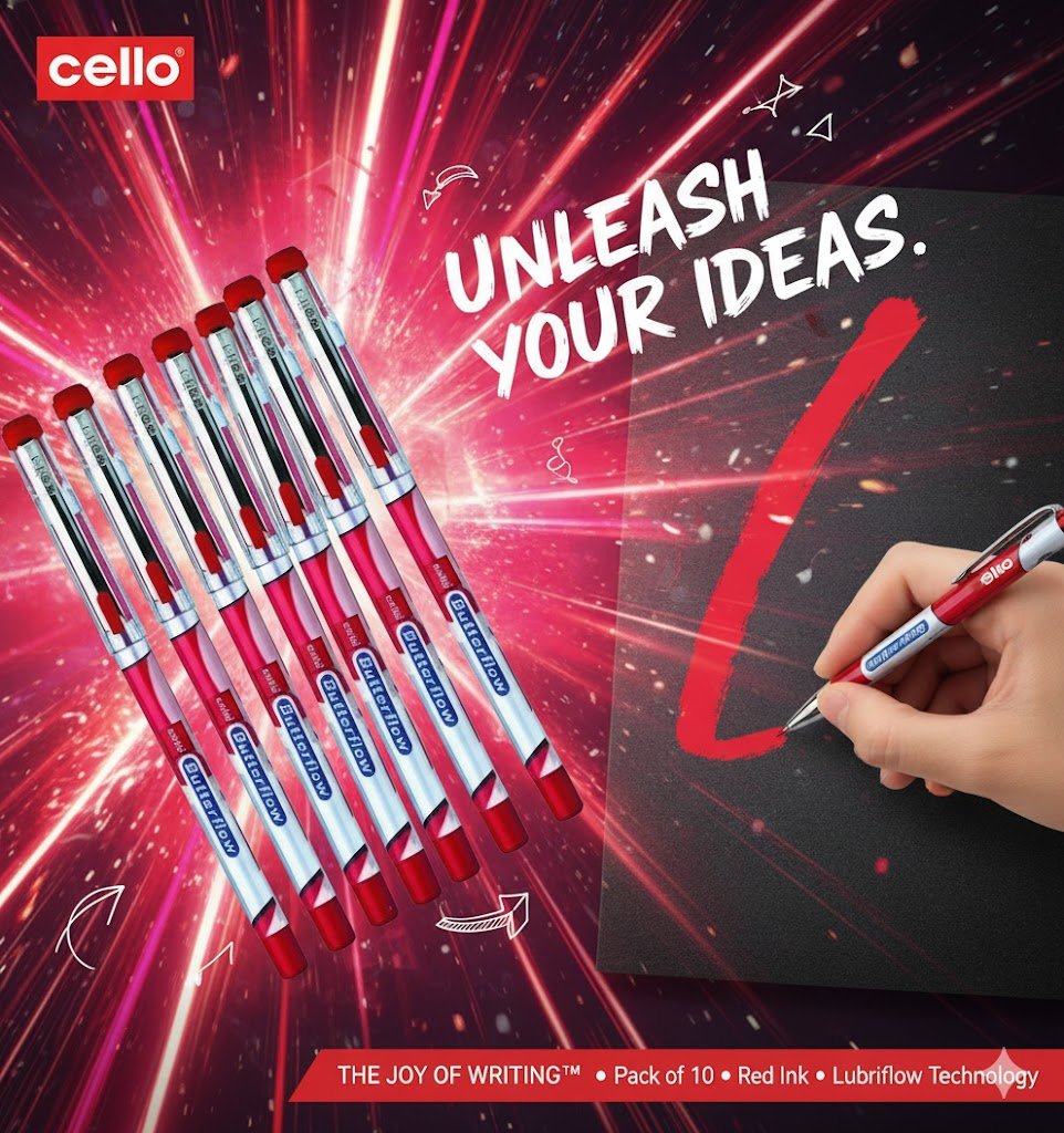 Butterflow Red & pack of 10 pens - Image 6