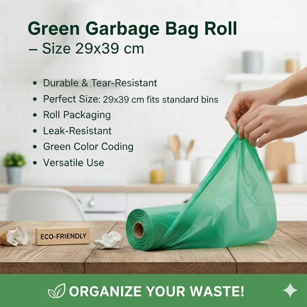 Garbage Bag in Green Roll (Size-29×39), pack-5