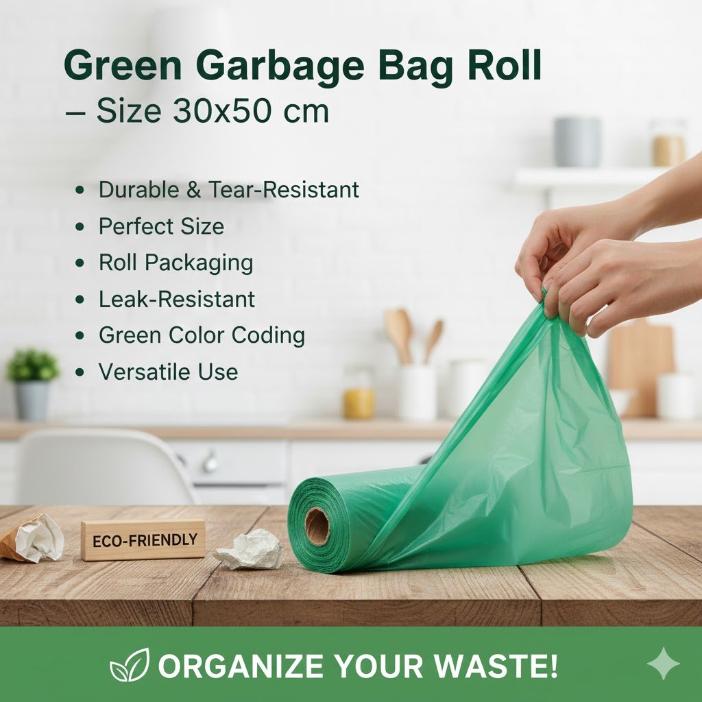 Garbage Bag in Green Roll (Size-30×50)(pack-5)