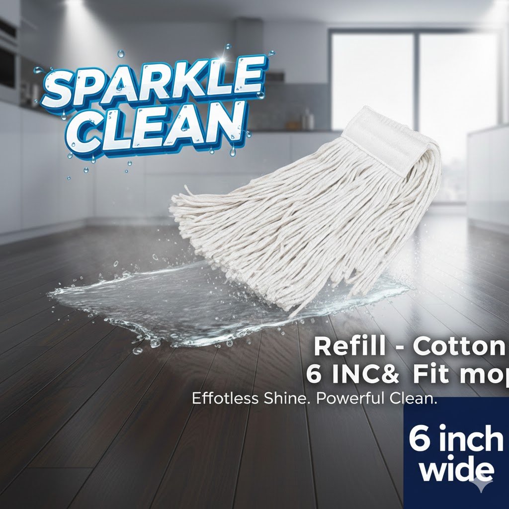 Clip Mop Refill/Wet Mop Refill, 6 Inch Floor Cleaning