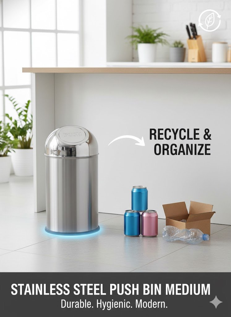 Stainless Steel Push Bin Medium