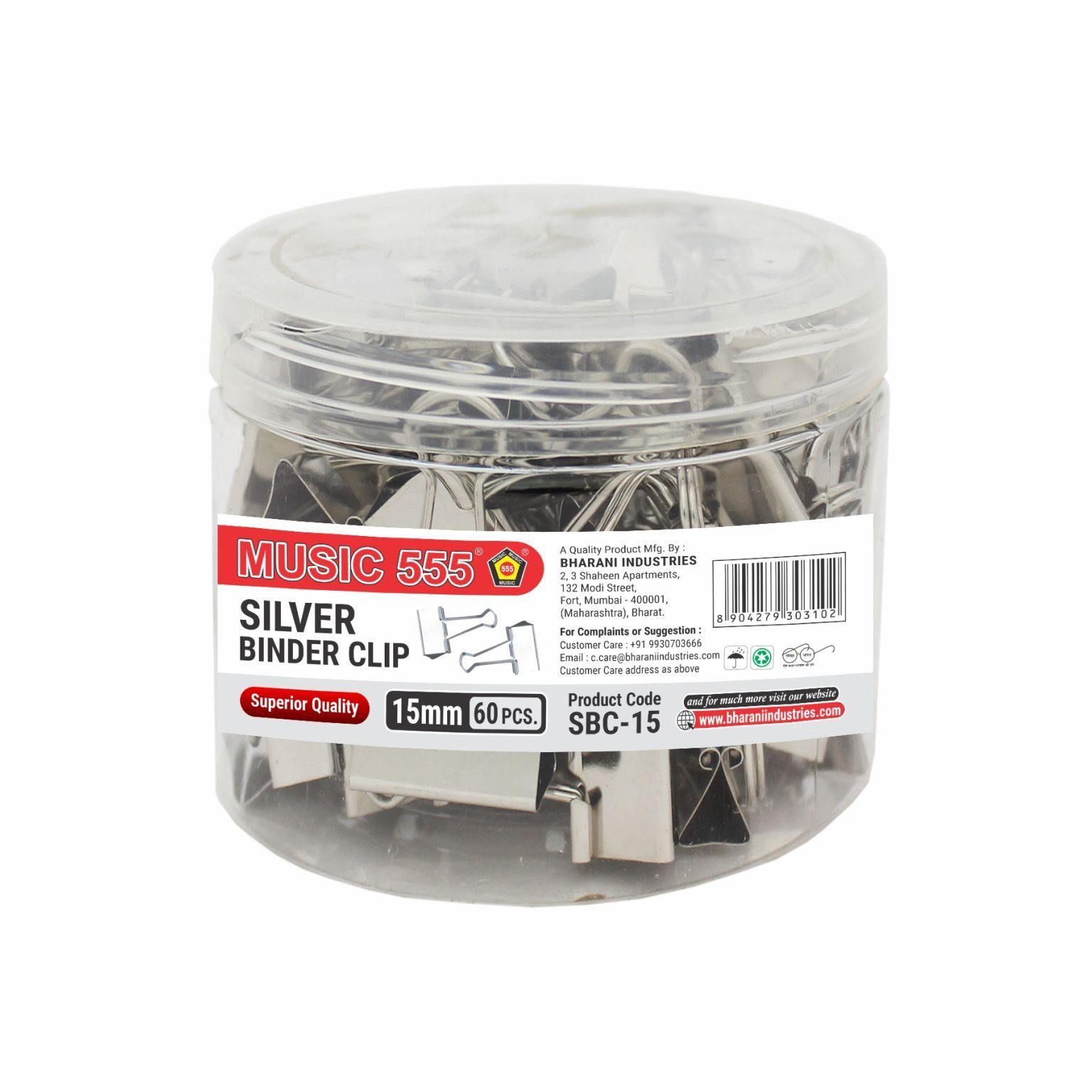 Music 555 Silver Binder Clip 15mm