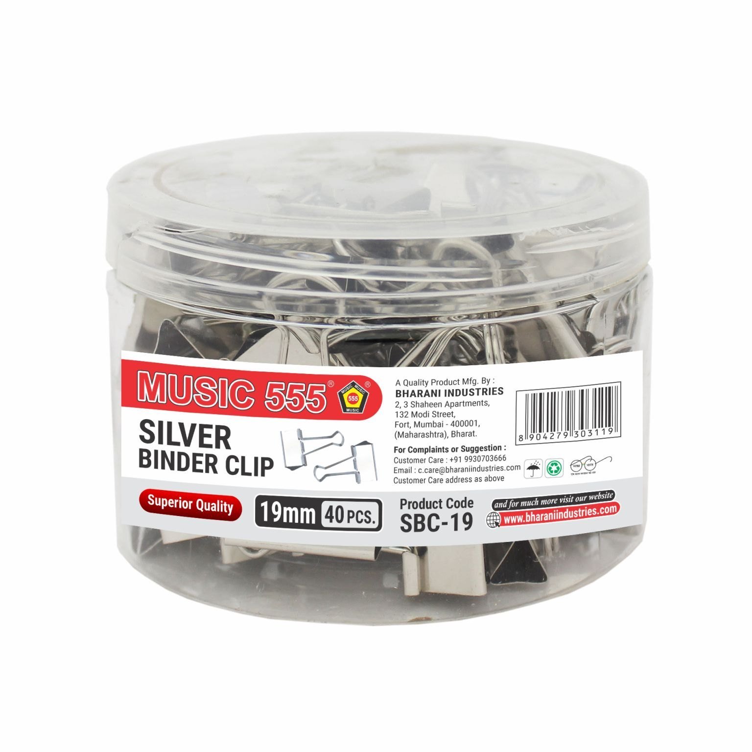 Music 555 Silver Binder Clip 19mm