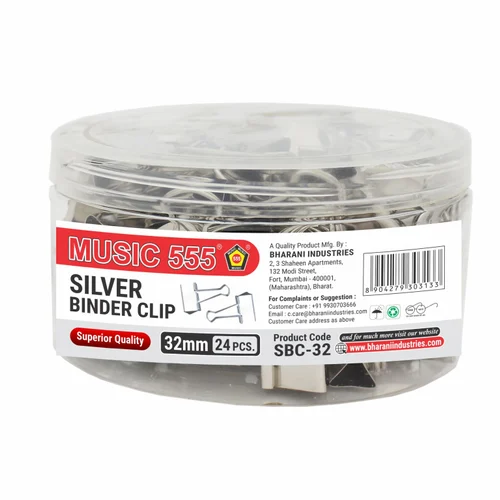 Music 555 Silver Binder Clip 32mm