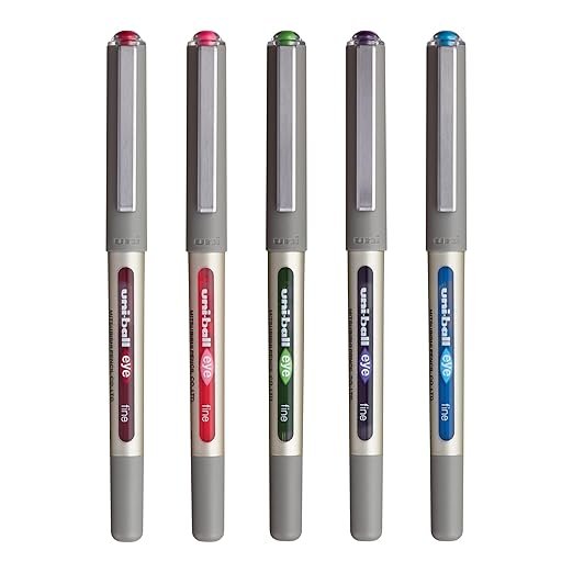 Uniball Eye UB 157 Roller Pen,Blue, Black, Red, Green & Pink Ink,(Pack of 5 pcs)