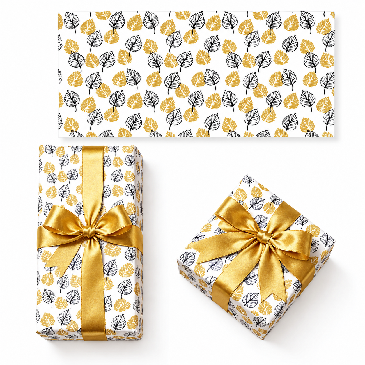 UK1 Gift Wrapping Wallper leaf Pattern Black & Golden, Size-20x28 (pack of 20)