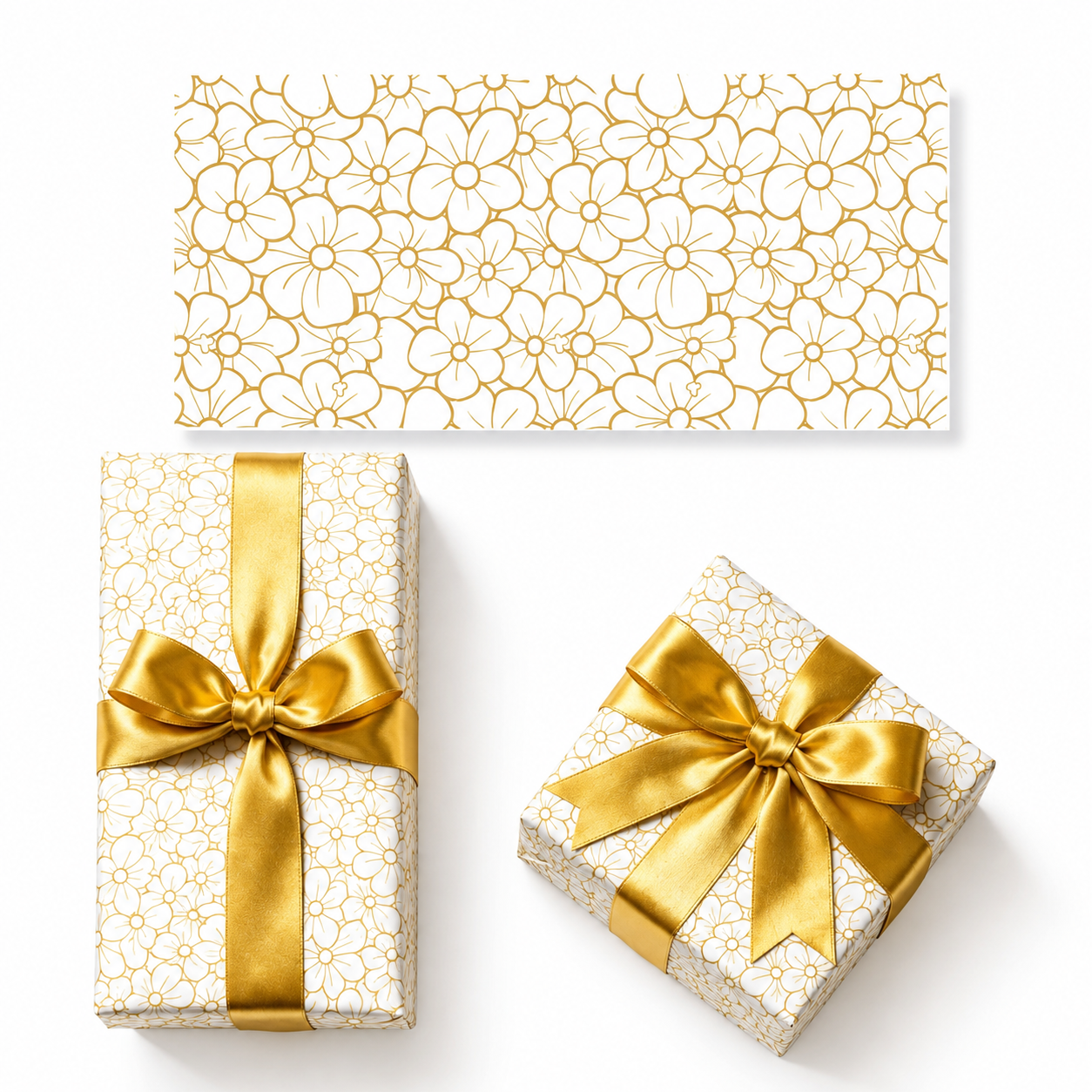 UK1 Gift Wrapping Golden Floral Flower, Size-20x28 (pack of 20)
