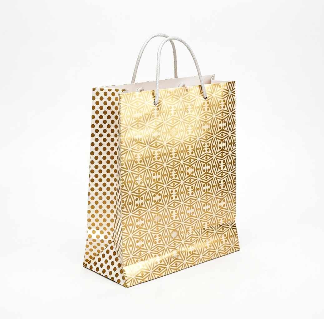 Paper Bag Duplex Golden 3D Golden Geometric Size-8x10x3, (Pack of 10 Pcs) - Image 2