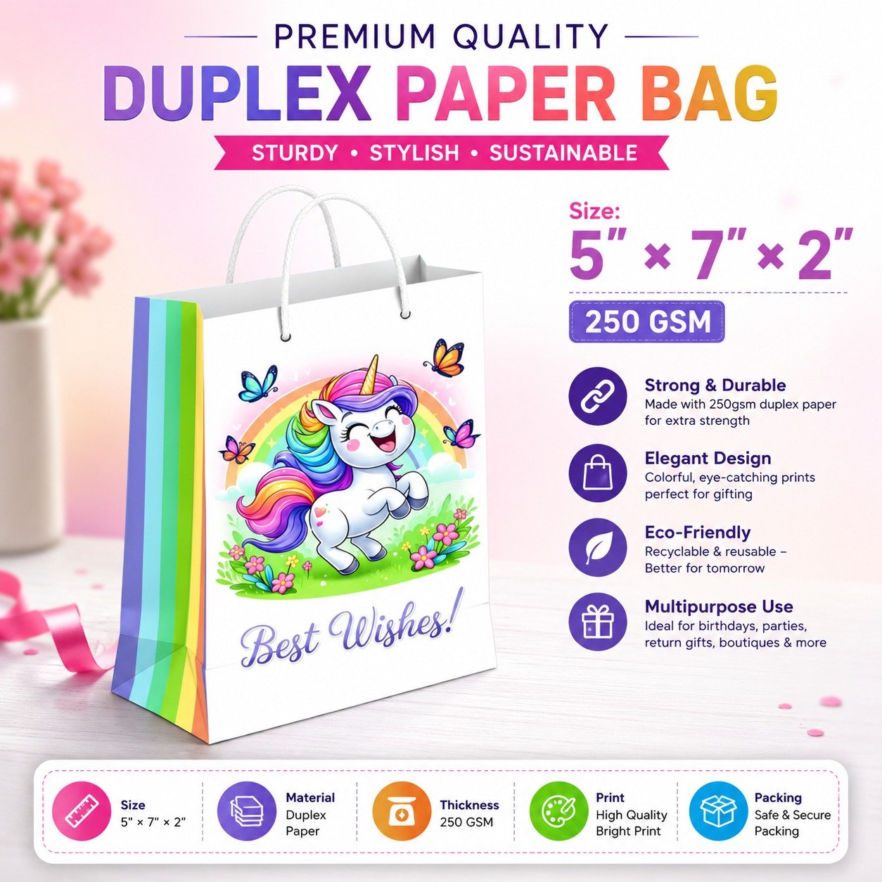 Paper Bag Duplex Unicorn, Size 5x7x2 small (pack of 10)