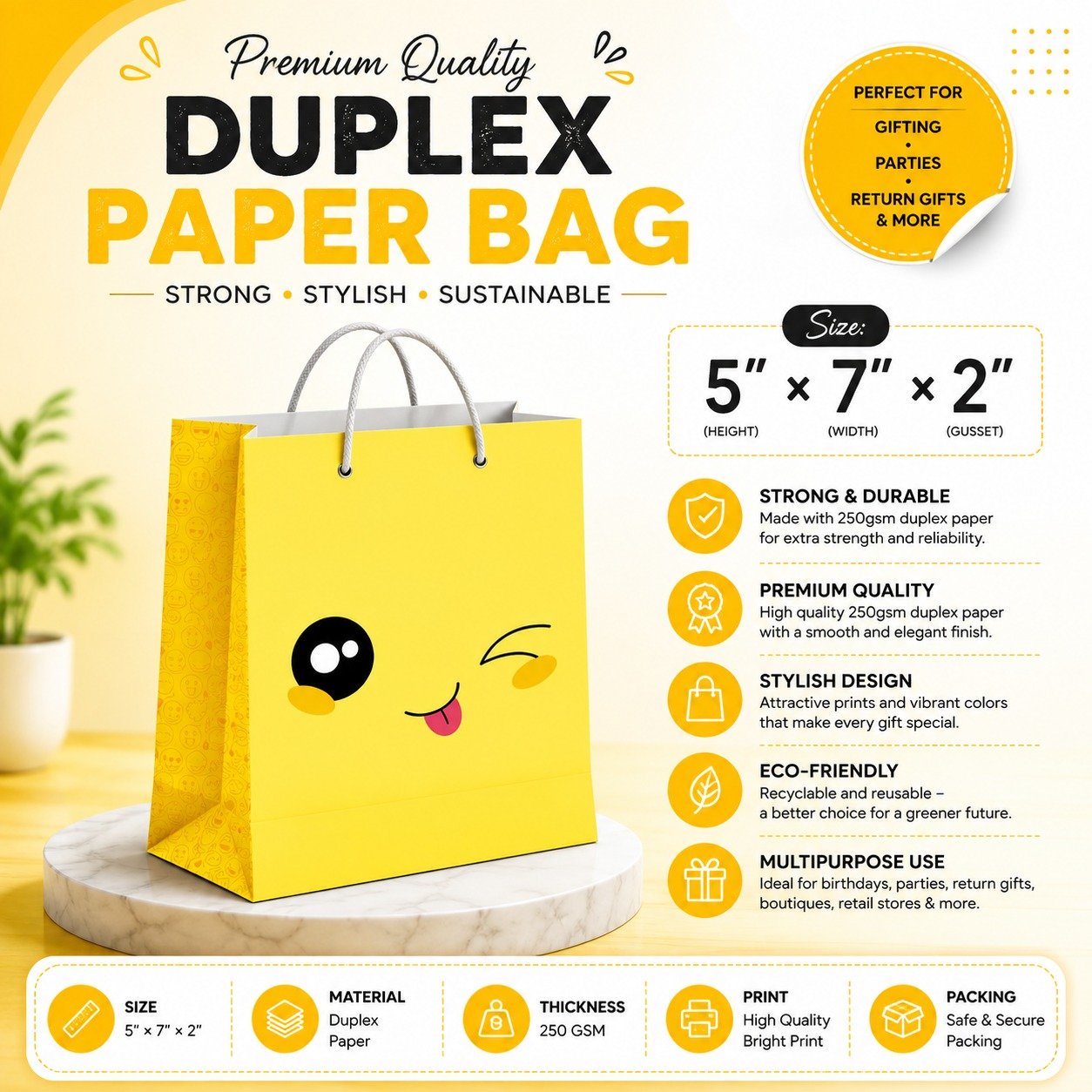 Paper Bag Duplex Smile Size 5x7x2 small (pack of 10pcs)