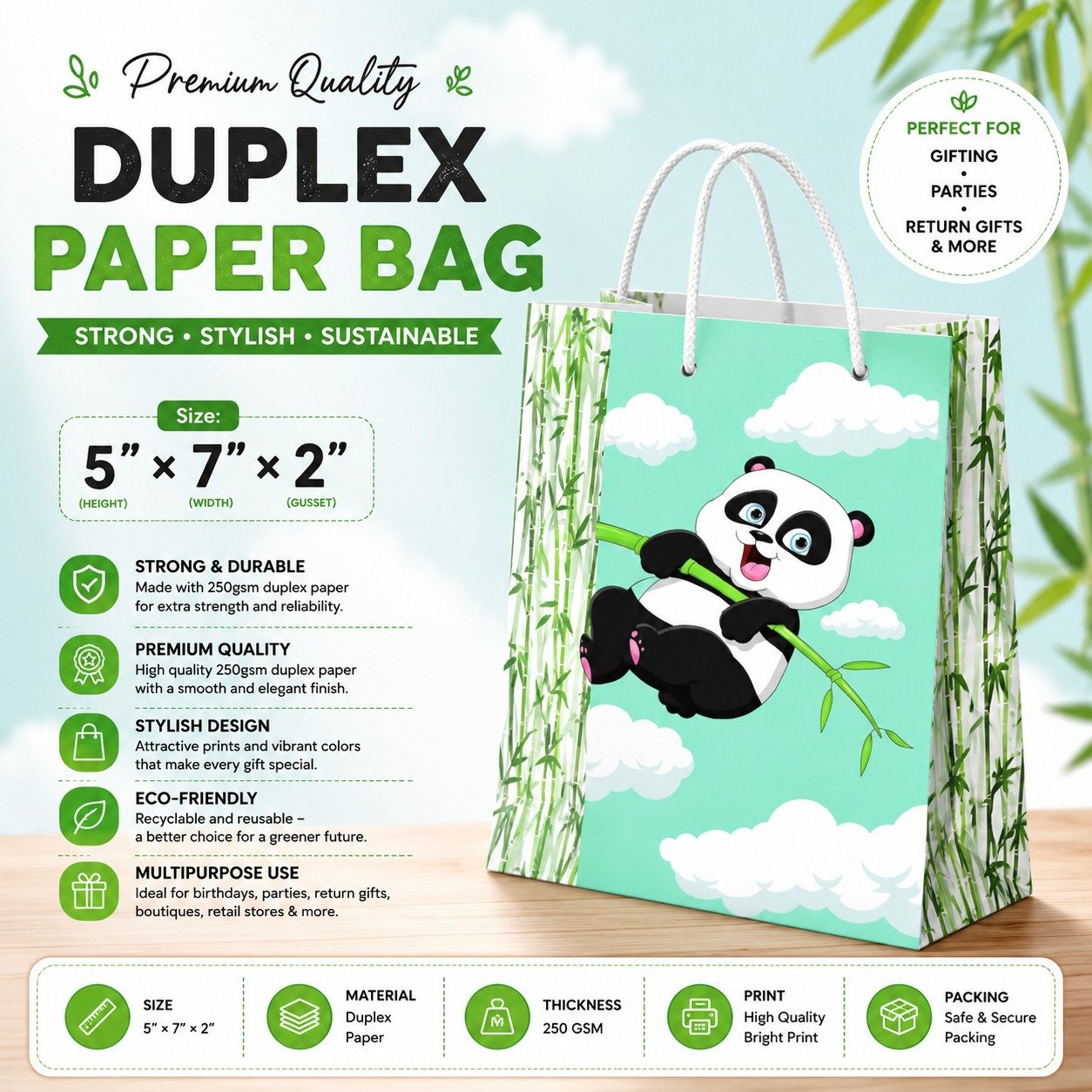 Paper Bag Duplex Panda Size 5x7x2 small (pack of 10 pcs)