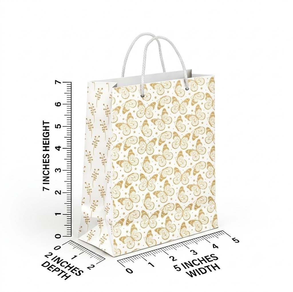 Paper Bag Duplex Golden Butterfly Design Size-5x7x2, (Pack of 10 Pcs) - Image 2