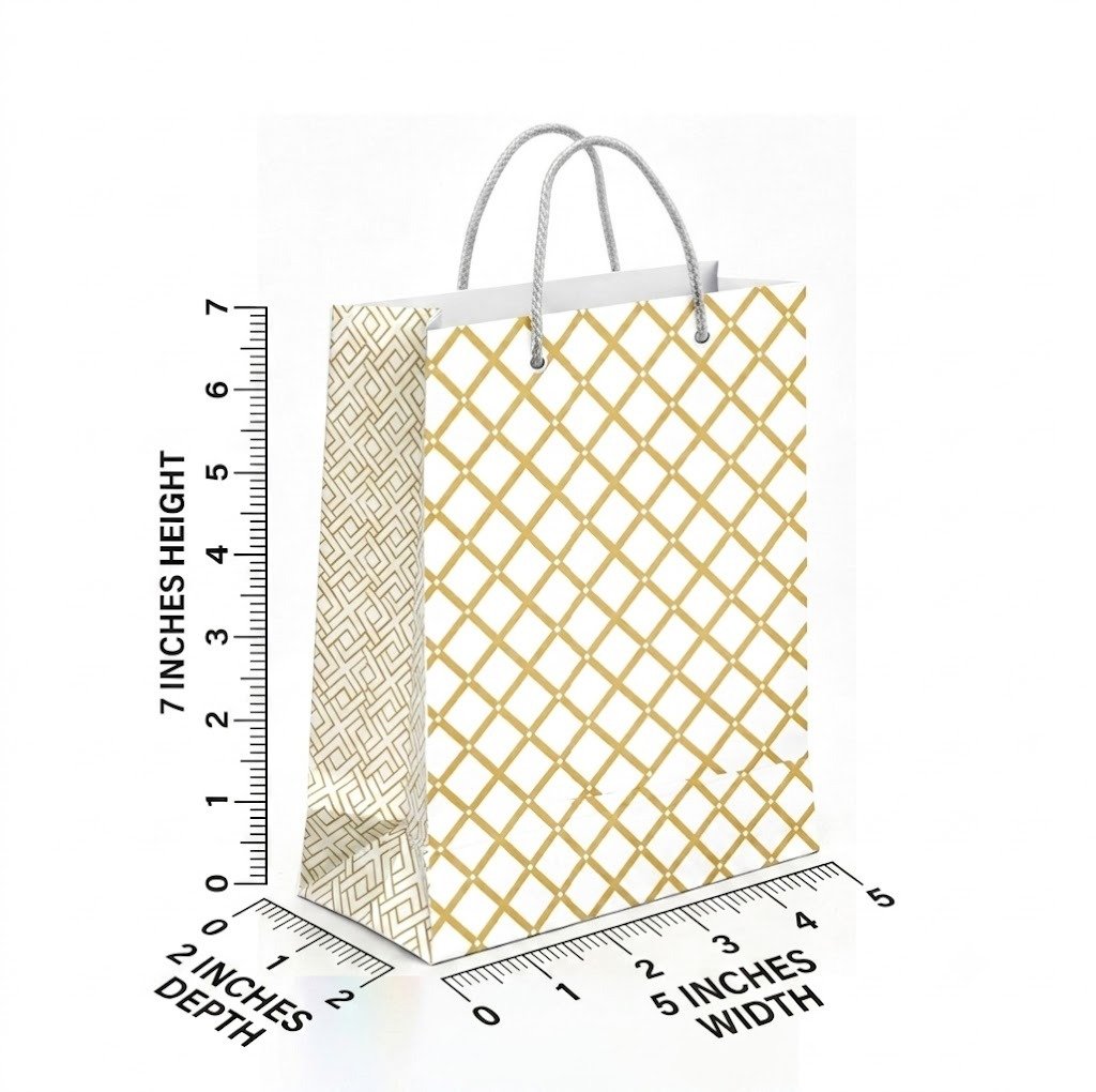 Paper Bag Duplex Golden Square Design Size 5x7x2 (Pack of 10 Pcs) - Image 2
