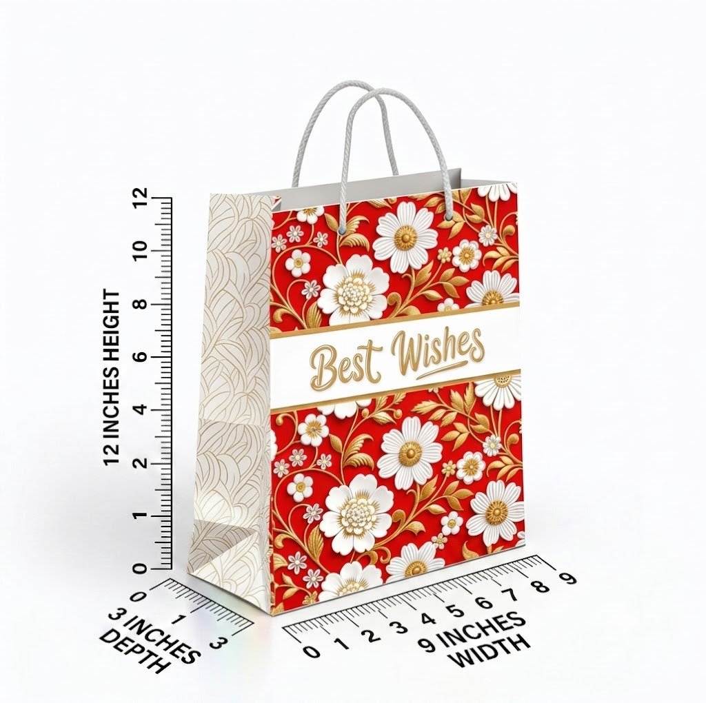 Paper Bag Duplex Red Best Wishes Size-9x12x3, (Pack of 10 Pcs) - Image 2