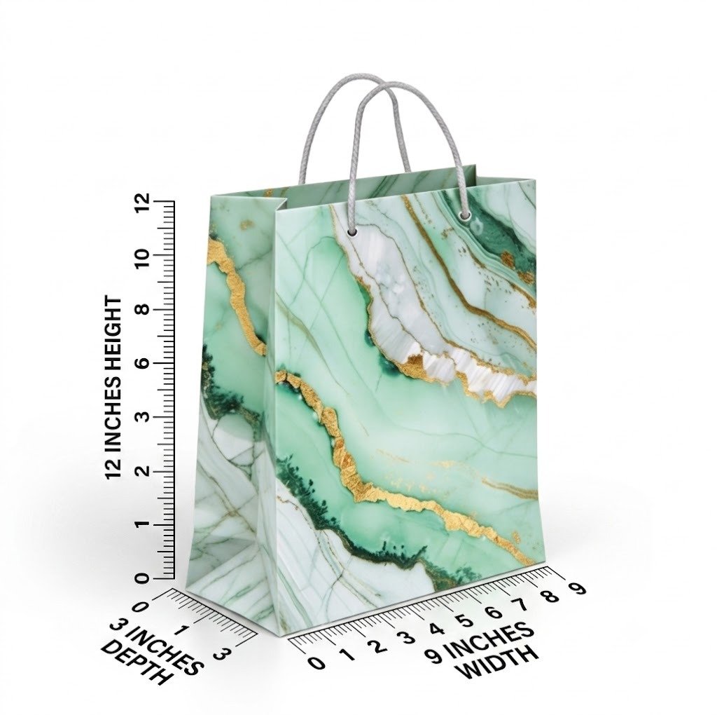 Paper Bag Duplex Green Marble Size-9x12x3, (Pack of 10 Pcs) - Image 2