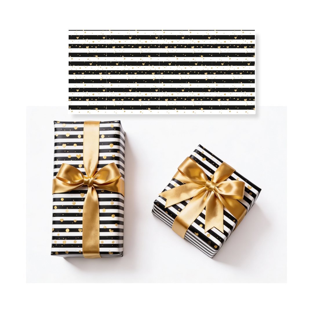 UK1 Gift Wrapping Black & Gold Hart, Size-20x28 (pack of 20)