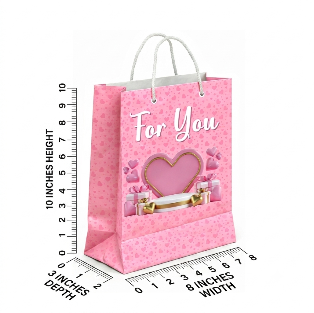 Paper Bag Duplex Pink For you Size 8x10x3, (Pack of 10 Pcs) - Image 2