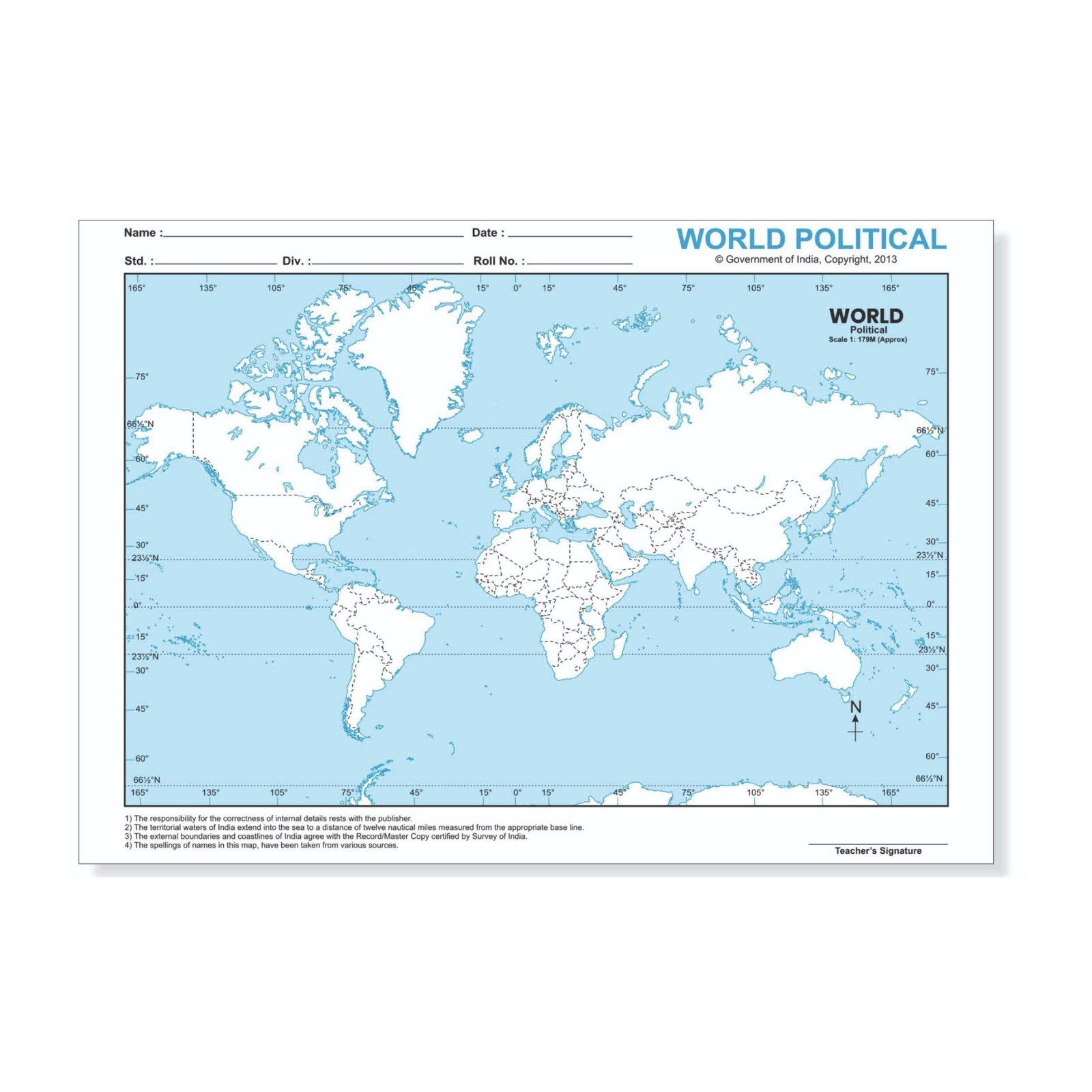 ST/WP011 A4 World Political Map – 64 GSM, Pack of 100 Pcs