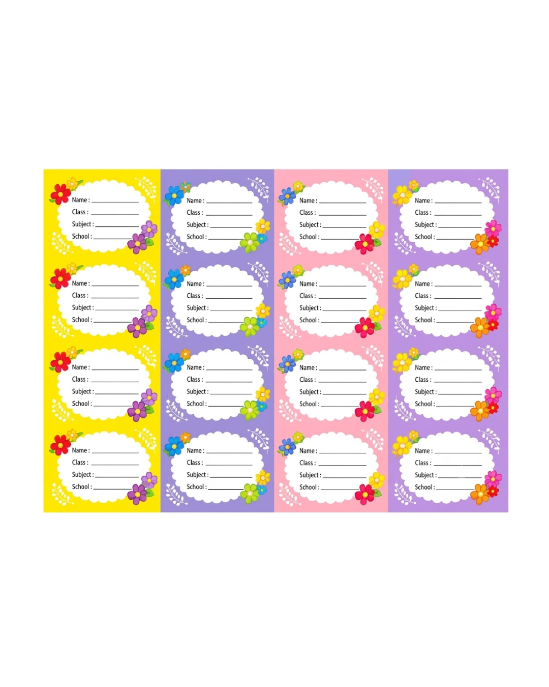 ST/NS102 Flowers Book Name Sticker – Premium Series, Pack of 40 Sheets
