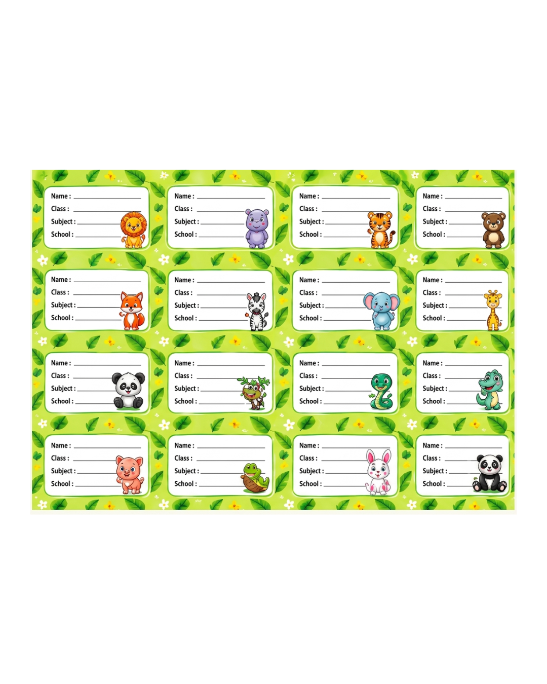 ST/NS102 Animals Book Name Sticker – Premium Series, Pack of 40 Sheets